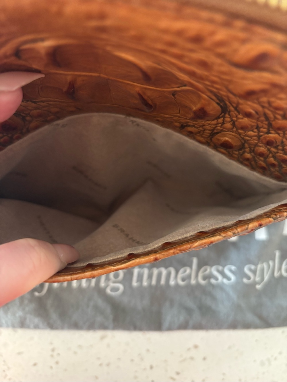 Brahmin Lorelei Pecan Melbourne Croc Embossed Leather Shoulder Bag - price firm - Picture 9 of 11